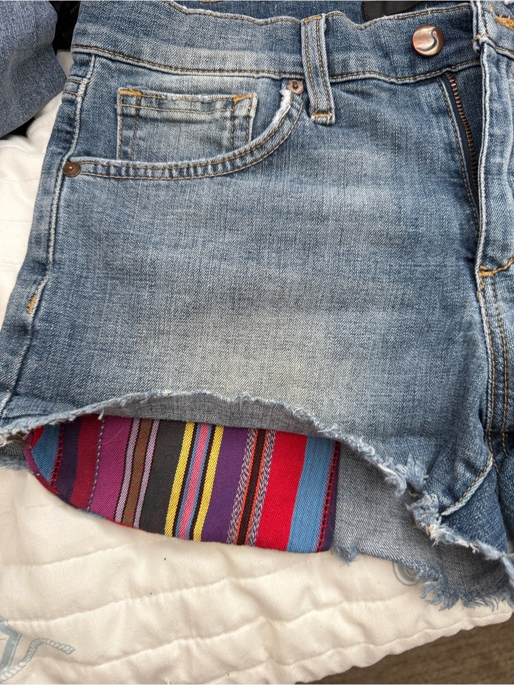 Joe's Jeans Light Blue Denim Cutoff Shorts with Striped Serape Pocket Lining - Picture 3 of 6